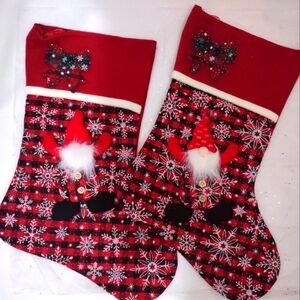 New Lot Of 2 Christmas Appliqué 3D Stockings Country Plaid Santa Gnome Elf